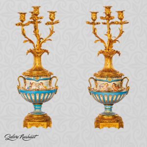 Pair of turquoise serves style French bronze candles