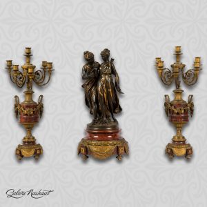 French bronze group of 2 candelabra and a figure of two ladies